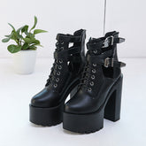 Round Toe Chunky Plain Hasp Heels